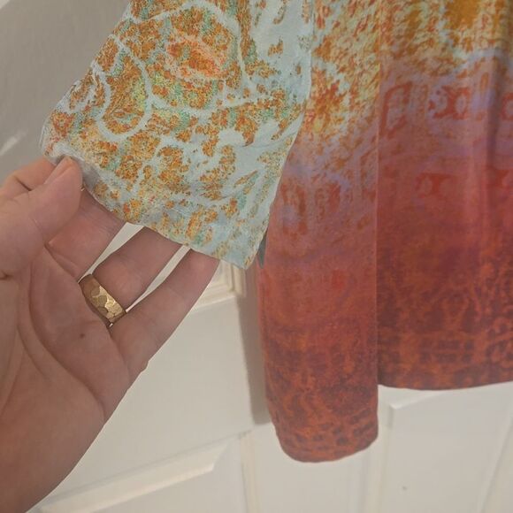 Maeve Blue and Orange Relaxed 3/4 Sleeve Tunic - Picture 6 of 9